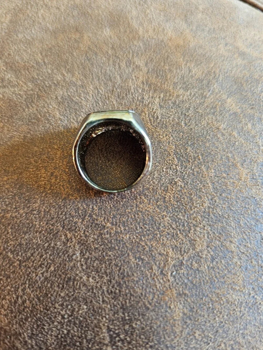 Vintage European Ukrainian silver tone signet ring Gold Tone 1960s w/ Zirconia
